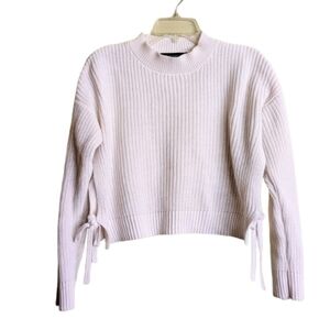 Forever 21 Shaker Knit Sweater Cream Cropped Deep Side Slits With Ties Size S